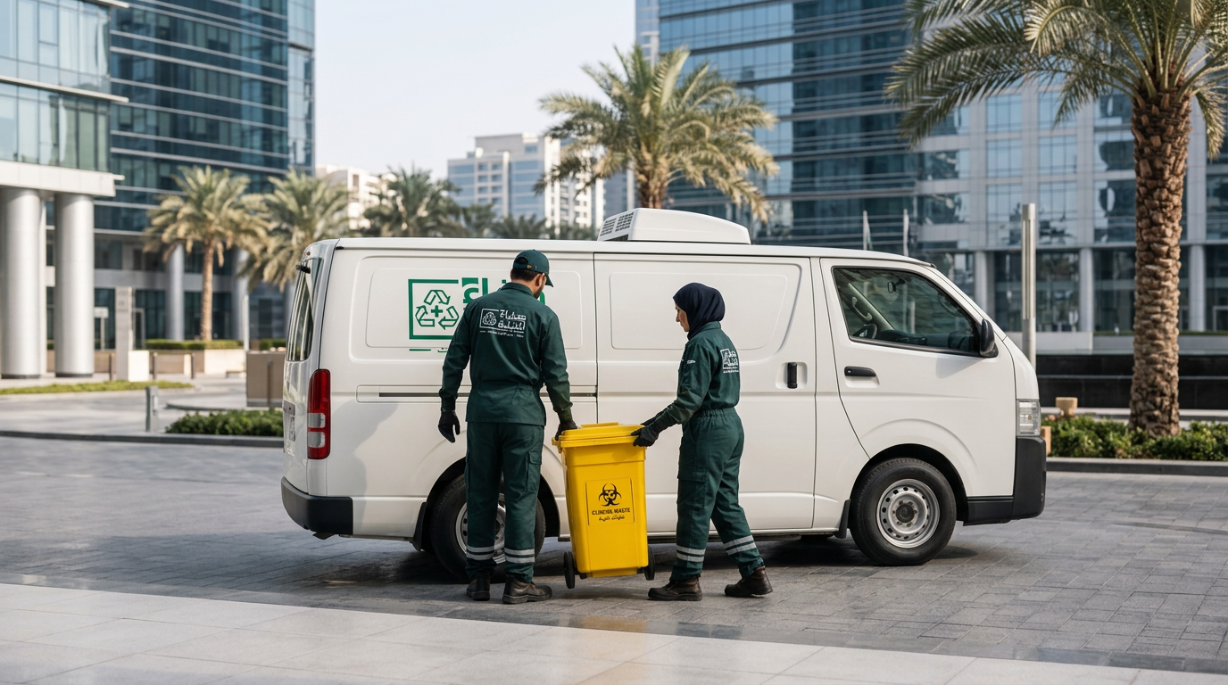 Safaa Albea waste collection team at a Dubai healthcare facility